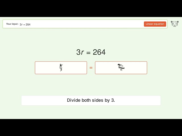 Solve 3r=264: Linear Equation Video Solution