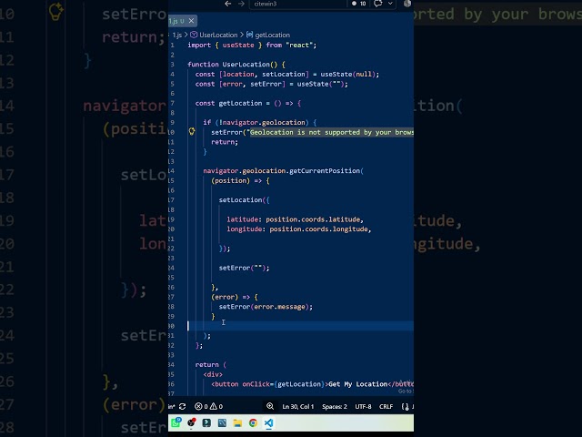 ReactJS Tutorial: How to Get User Location in ReactJS 📍 | Browser Geolocation API