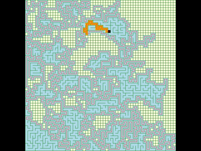 Maze construction and solution using DFS and A* algos (60x60 grid)