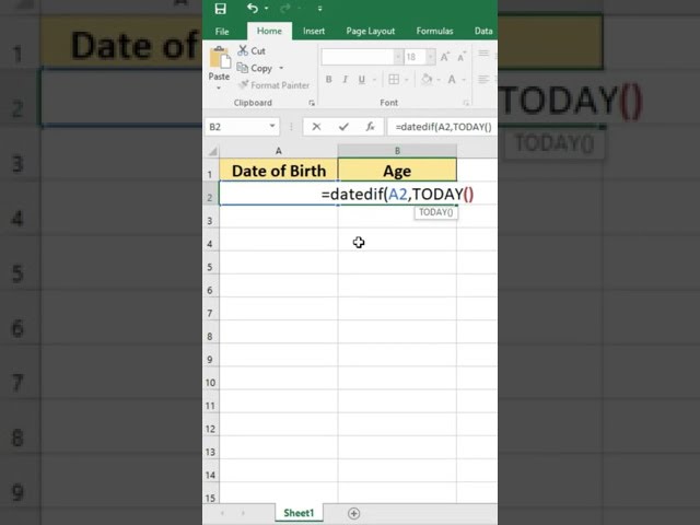 Calculate Age from date of birth in Excel