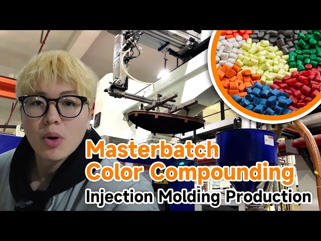 Color Compounding With Masterbatch During Injection Molding Production at Kids Ride On Toys Factory