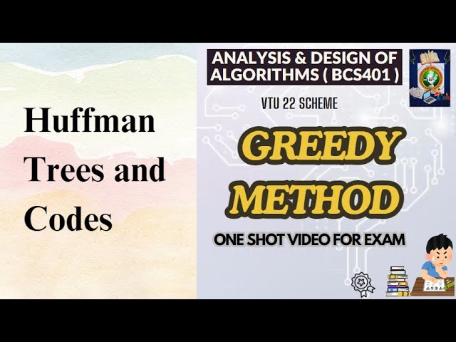 HUFFMAN CODING: Algorithm, Analysis & Problems - ADA BCS401 Mod4 VTU #VTUPadhai #daa #vtu #bcs401
