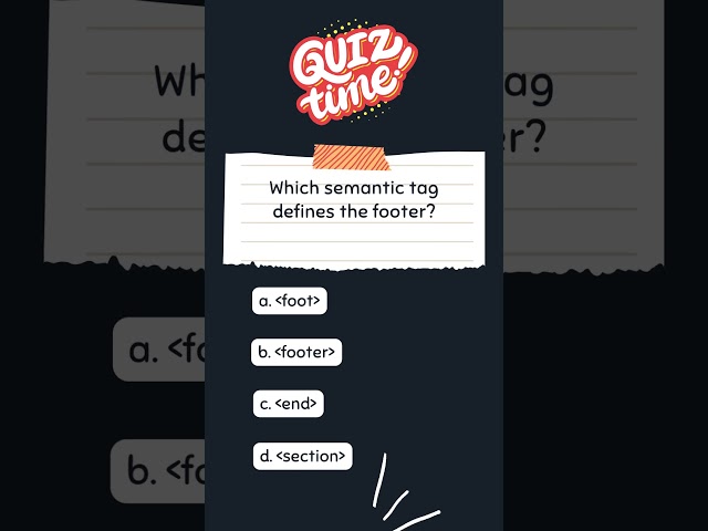 Which Semantic Tag Defines the Footer? #HTMLFooter #SemanticHTML #WebDevelopmentJourney#HTMLLearning