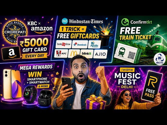 Amazon KBC Loot 🔥 Win ₹5000 Cash Daily + Free Giftcard Trick | FREE Train Ticket, Perfumes, & More