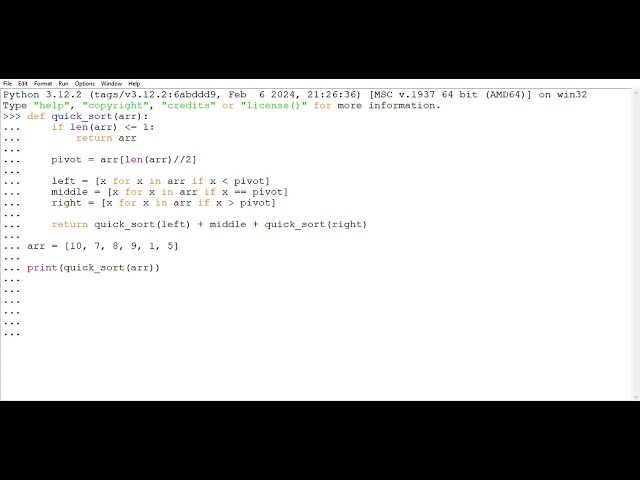 Python program : WAP in array to sort array using quick sort