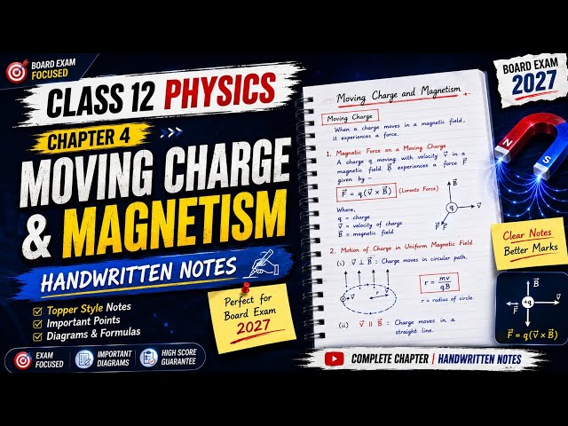 Class 12 Physics Chapter 4 | Moving Charges & Magnetism | Handwritten Notes | Board Exam 2027