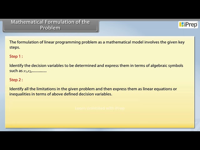 Mathematical Formulation of The Problem | Linear Programming | Math | Class 12th | iPrep