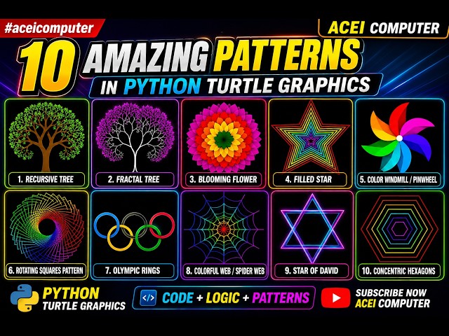#aceicomputer Python Turtle Graphics Full Tutorial (Programs 21 to 31): Learn Step-by-Step!
