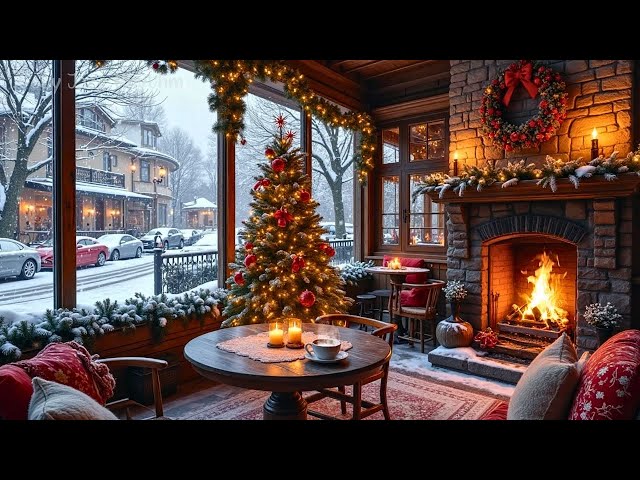 Cozy Christmas Jazz Cafe 🎄☕ Smooth Jazz Music & Winter Fireplace Ambience for Relax and Work