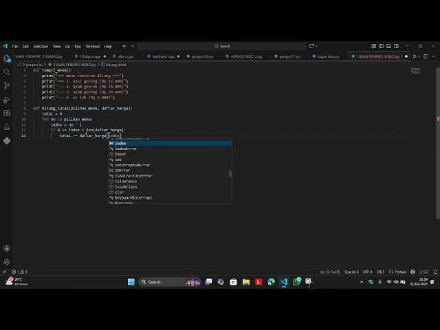 TUGAS AKHIR MATA KULIAH PENGENALAN PEMROGRAMAN || STUDI KASUS RESTORAN SEDERHANA