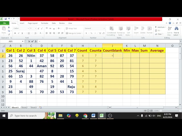 SUM, MIN, MAX. COUNT, COUNTA, COUNTBLANK, AVERAGE Function Practice #nitin_sir #sdi#nitin_sir #sdi