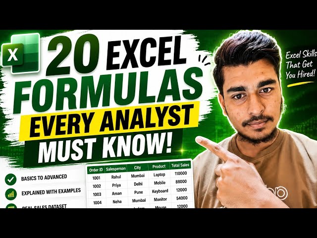 Top 20 Excel Formulas Every Data Analyst Must Know | Excel Formulas for Data Analysts