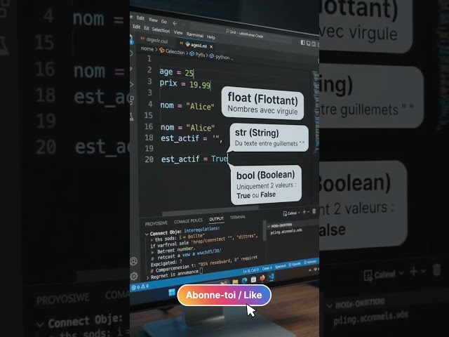 Maîtrise les 4 types de bases en Python en 10 secondes ! #informatique #python #code #programmation