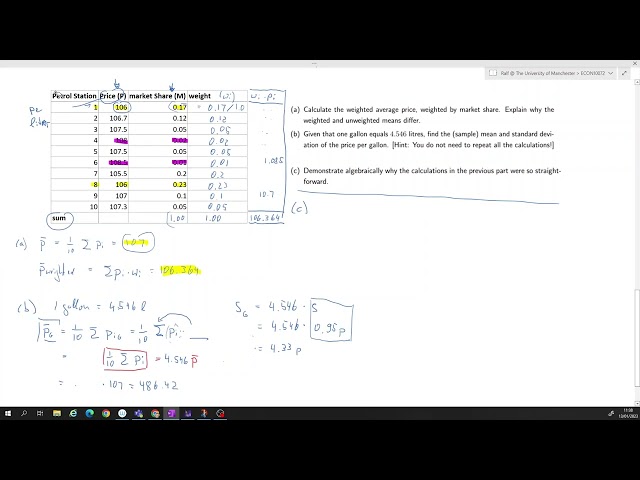 Example Weighted Average and scaling of mean and standard deviation