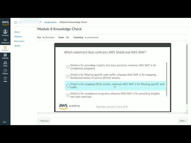 AWS Module 8 Knowledge Check | AWS Academy Introduction to Cloud: Semester 1 [13537] | 4K