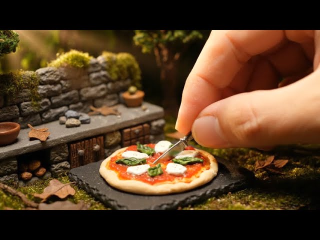 Tiny Margherita Pizza in a Miniature Rustic Kitchen | ASMR Cooking