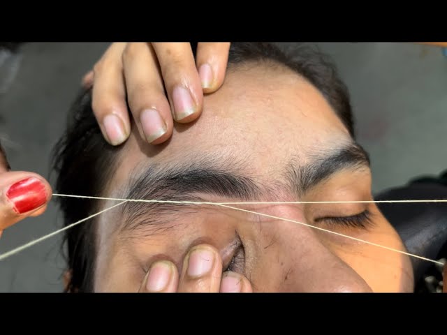 Thick to medium shape eyebrow threading #eyebrowthreading