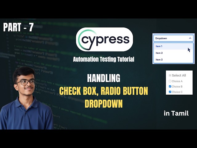 Cypress Checkbox, Radio Button & Dropdown | Cypress Automation Tutorial in Tamil – Part 7