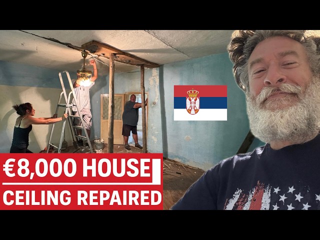 €8,000 Serbian Village House | Fixing the Ceiling & Installing Gutters (Ep 8)