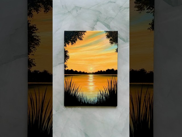 easy sunset painting tutorial for beginners 🌅🧡✨ #acrylicpainting #artshorts #paintingtutorial #art