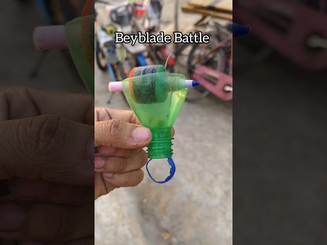 Beyblade Battle Homemade Beyblade, LauncherAnd Stadium | #bottle #beyblade #homemade #shorts