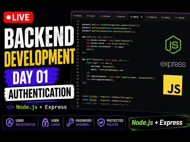 🔴 LIVE | Backend Development Day 01| [Authorization] | Node.js + Express