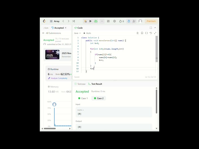LeetCode 283|Move Zeroes |Two Pointers|In-Place Array|Java #coding #programming #java  #leetcode