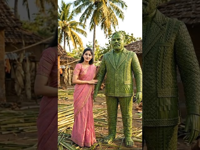 Beautiful Village Girl Builds Giant Coconut Leaf Statue of Narendra Modi 😱 #viralshorts #trending