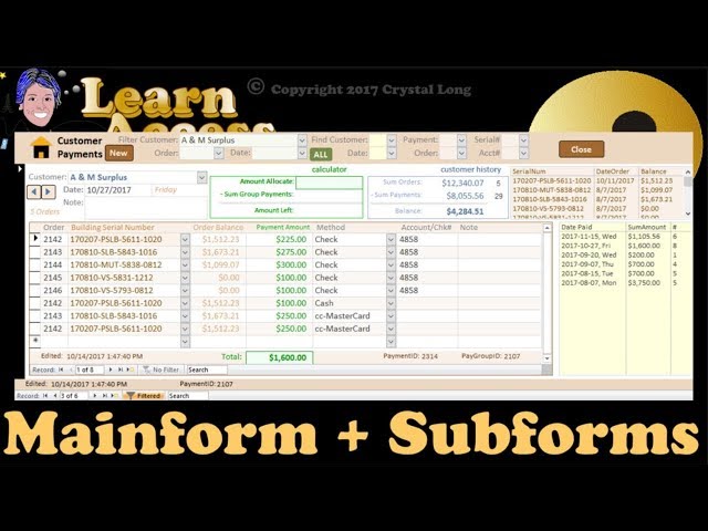 Mainform + Subforms in Microsoft Access using Payments
