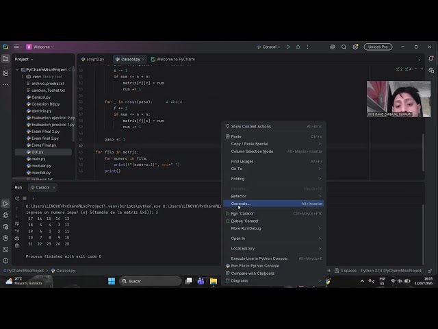 MATRIZ CARACOL EN PYTHON