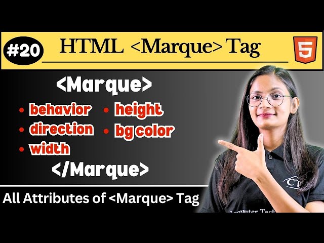 #20 Marquee Tag in HTML with Example | All Attribute of Marquee Tags in HTML | Computer Tech Academy