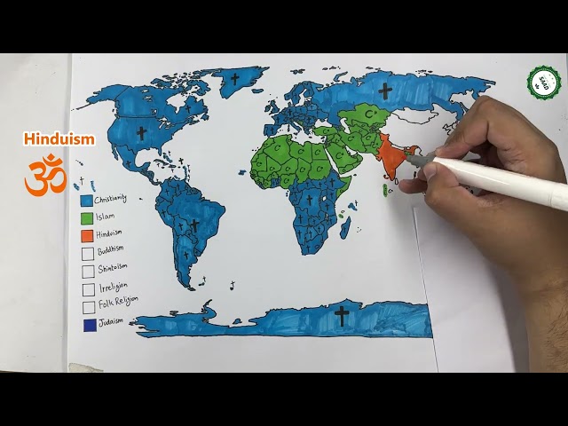 World Religion map drawing 🌍 | Drawing World map showing majority religion in each country