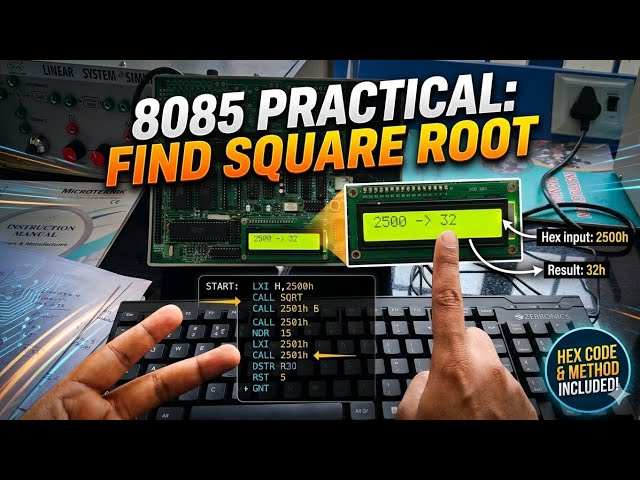 Square Root of Hex Number using microprocessor 8085 | Step-by-Step Program + Explanation