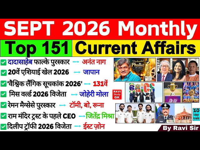 September 2026 Monthly Current Affairs | Current Affairs 2026 Full Month | Current Affairs 2026