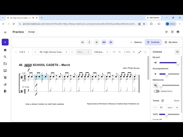 (Snare Drum) Exercise 48 (High School Cadets - March) - Essential Elements Book 1