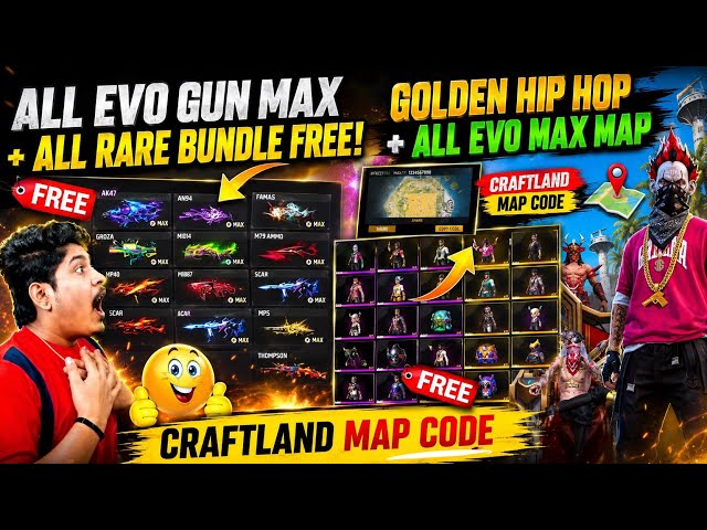Free Fire All Evo Gun Max + All Rare Bundle Free 🤯 | New Craftland Map Code | 100% Working