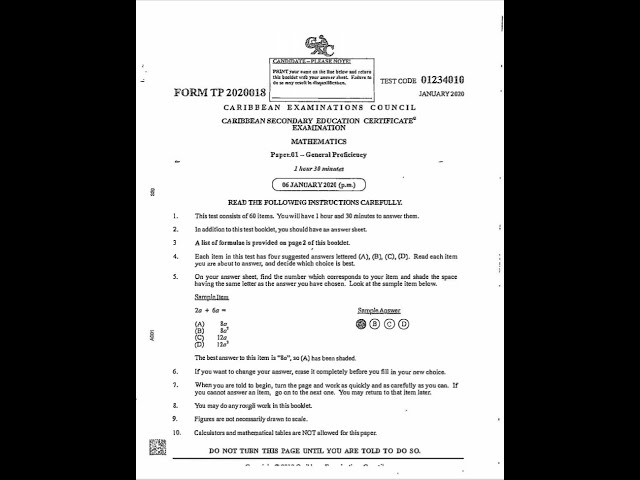 CSEC (CXC) JANUARY 2020 MATHEMATICS PAPER 1| Full solutions | Questions 1 - 60 | AH Academy |