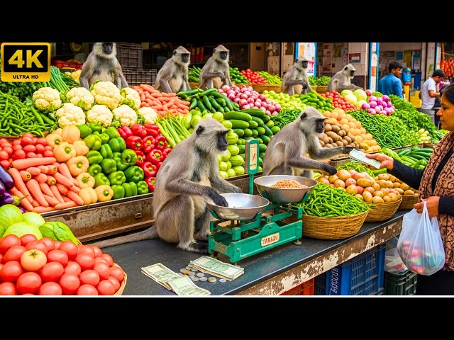 बंदरों ने मिलकर खोली सब्ज़ी की दुकान | Monkeys Opened a Vegetable Shop Together