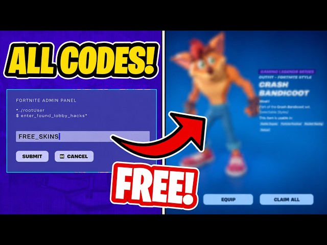 ALL SECRET ADMIN PANEL CODES IN FORTNITE! (HOW TO GET ALL FREE SKIN LOBBY HACK CODES)