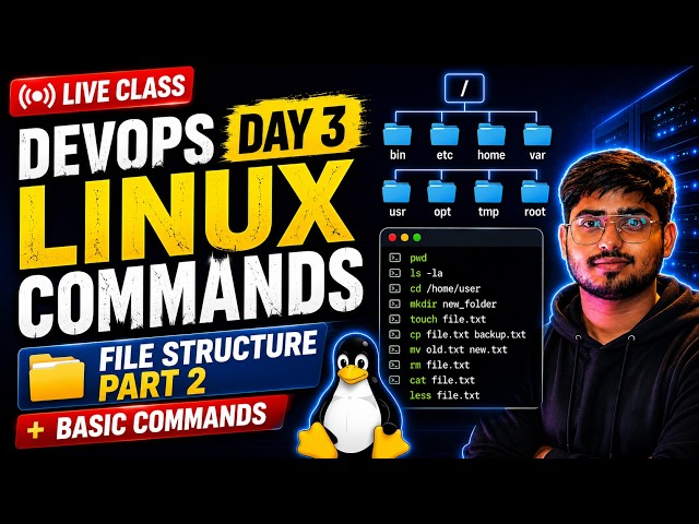DevOps Day 3: Linux Commands & File Structure Part 2 | Linux Tutorial for Beginners | Hindi 2026