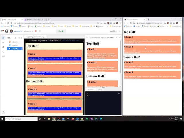 Debugging CSS syntax errors with repl.it's help