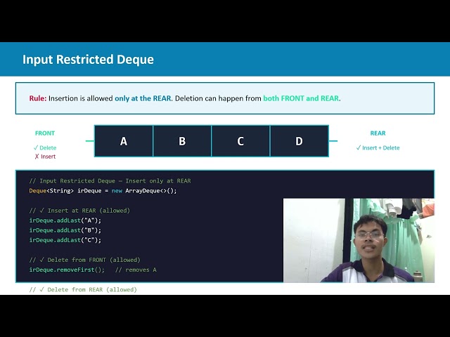 Double-Ended Queue, Input Restricted Queue, and Output Restricted Queue Video Presentation.