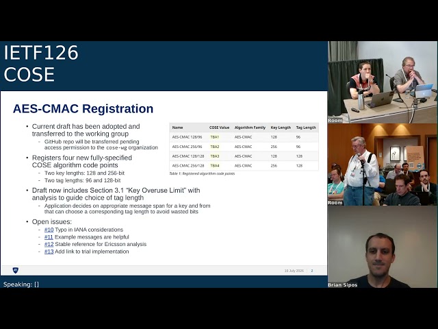 IETF 126: CBOR Object Signing and Encryption (COSE) 2026-07-23 14:30