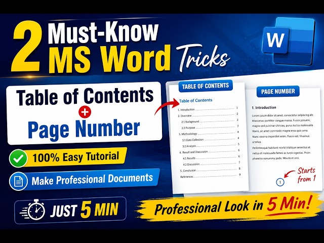 Microsoft Word: How to Make Table of Contents | Start Page Number from Any Page | Tips & Tricks