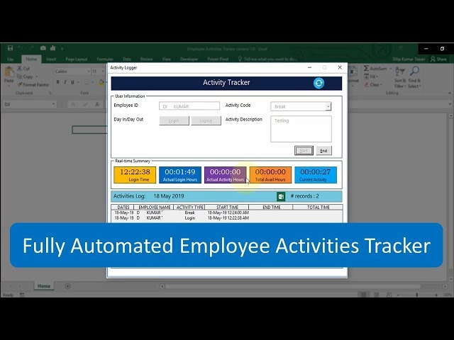 Fully Automated Employee Activities Tracker - Excel Based Premium Utility Tool