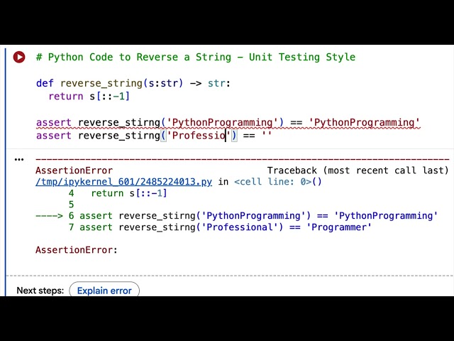 Python Code to Reverse a String - Unit Testing Style