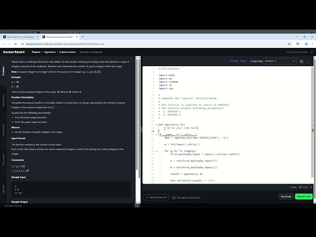 Hackerrank Problem Solving   Sherlock and Squares
