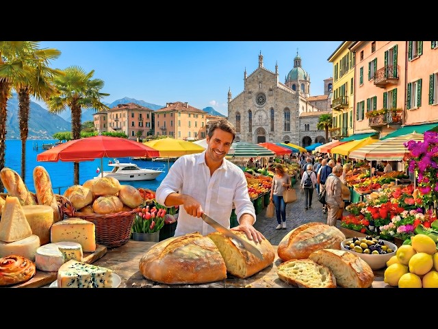 Lago de Como, Italia 🇮🇹 | Vibrante Mercado Matuturno y Paseo 4K por la Ciudad junto al Lago