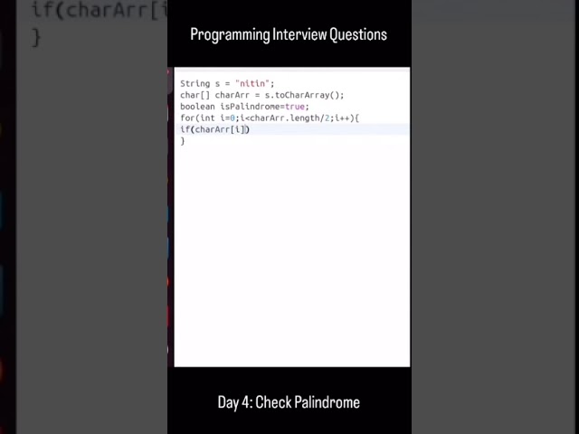 Check Palindrome String in Java | Interview Question  #windows #leetcode #javascript