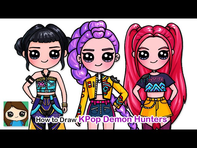 How to Draw Huntrix KPop Demon Hunters Rumi, Zoey & Mira